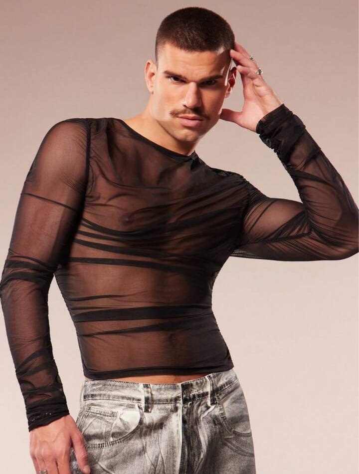 Men's Sheer Mesh Crew Neck Long Sleeve Tees